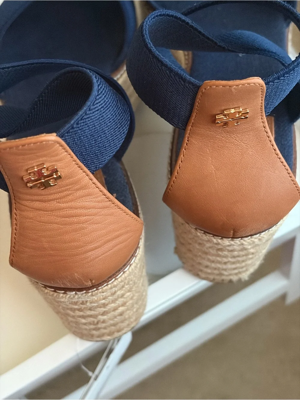 Tory Burch Navy Elastic Crisscross Espadrille Sandals size 10